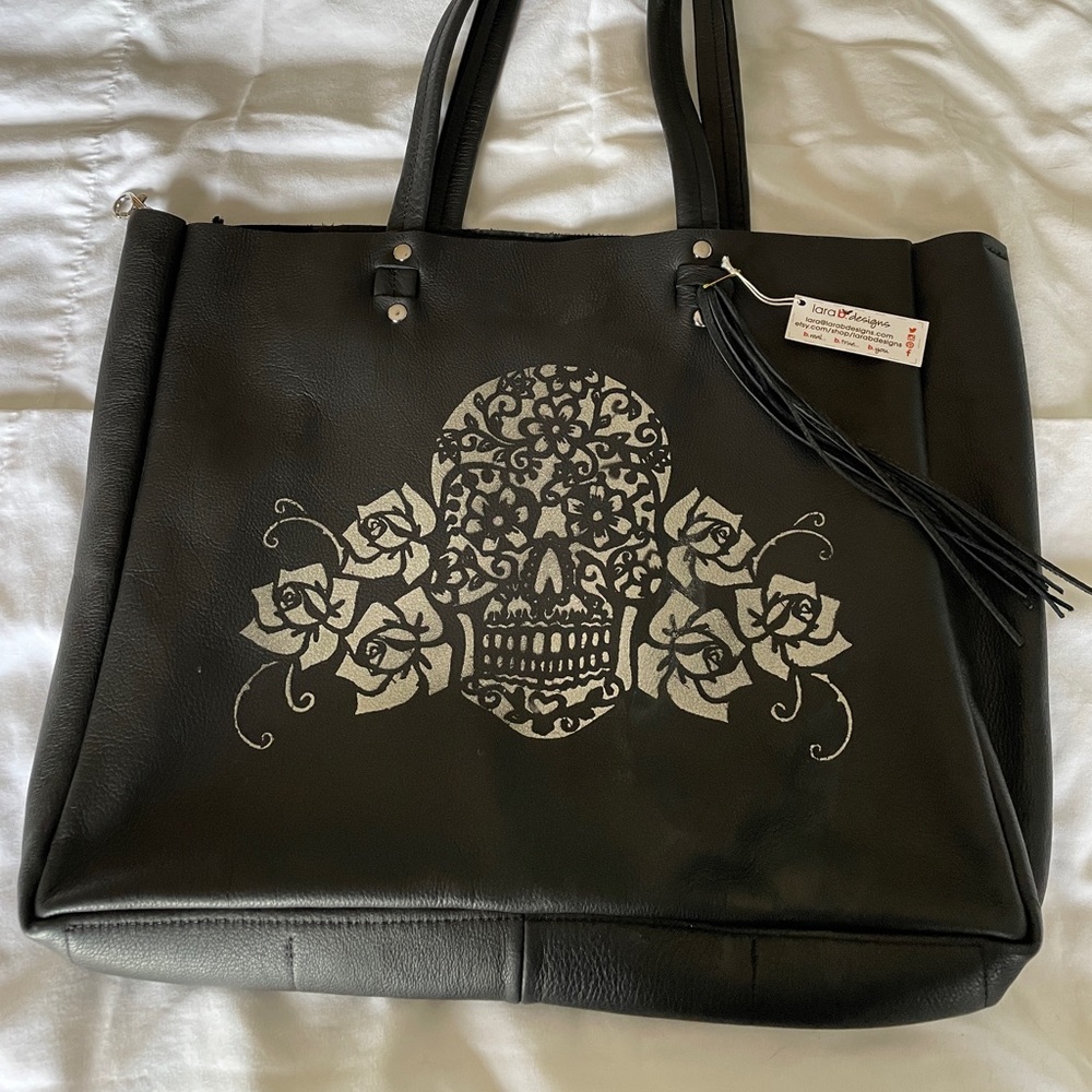 Lara B designs Hand Painted Leather Tote Bag